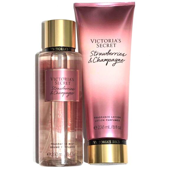 VS Victoria's Secret Strawberries & Champagne Fragrance Lotion and Mist Set NEW - Picture 3 of 6